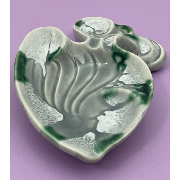 Vintage 80s fish soap dish, green, white and grey, ceramic soap holder - Picture 4 of 10